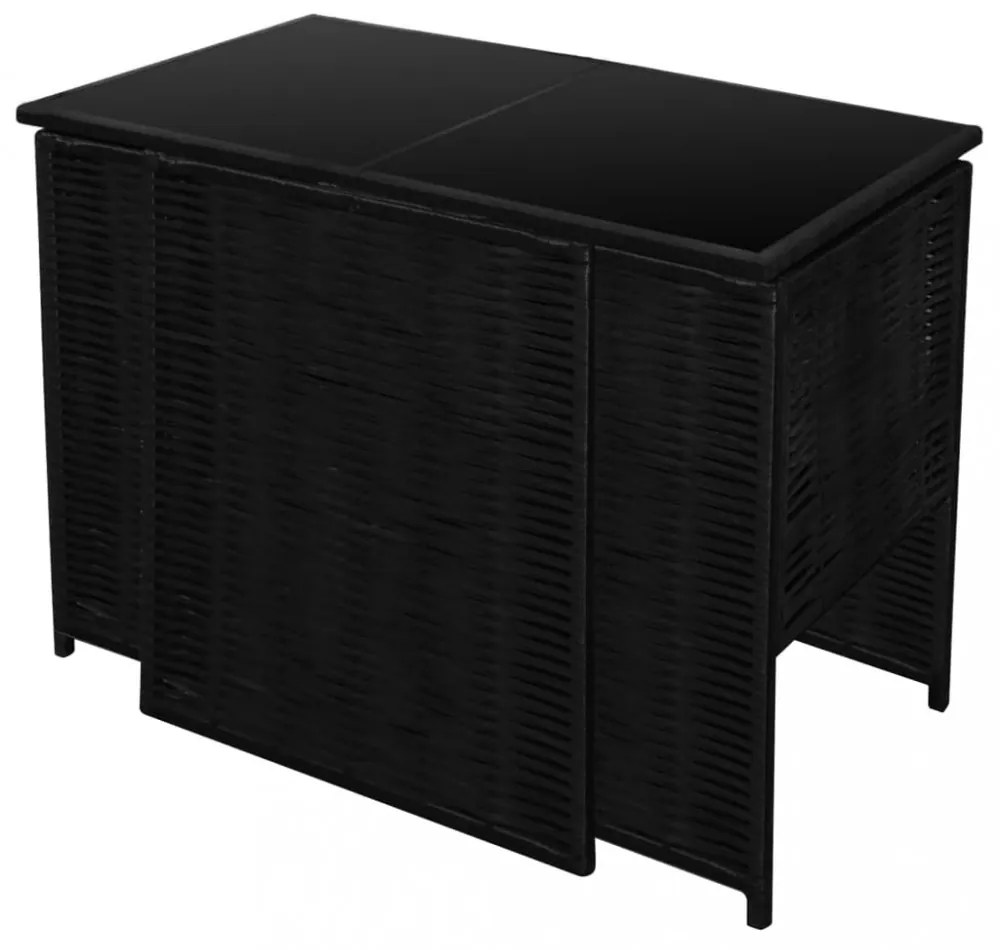 3 darabos fekete polyrattan bisztrószett párnákkal