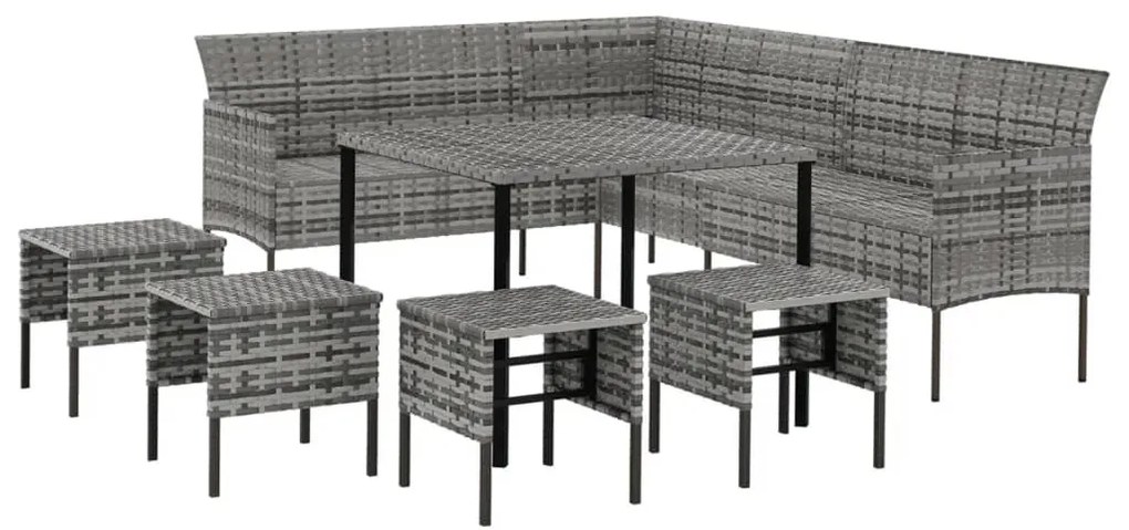 6 részes szürke polyrattan kerti étkezőgarnitúra párnákkal