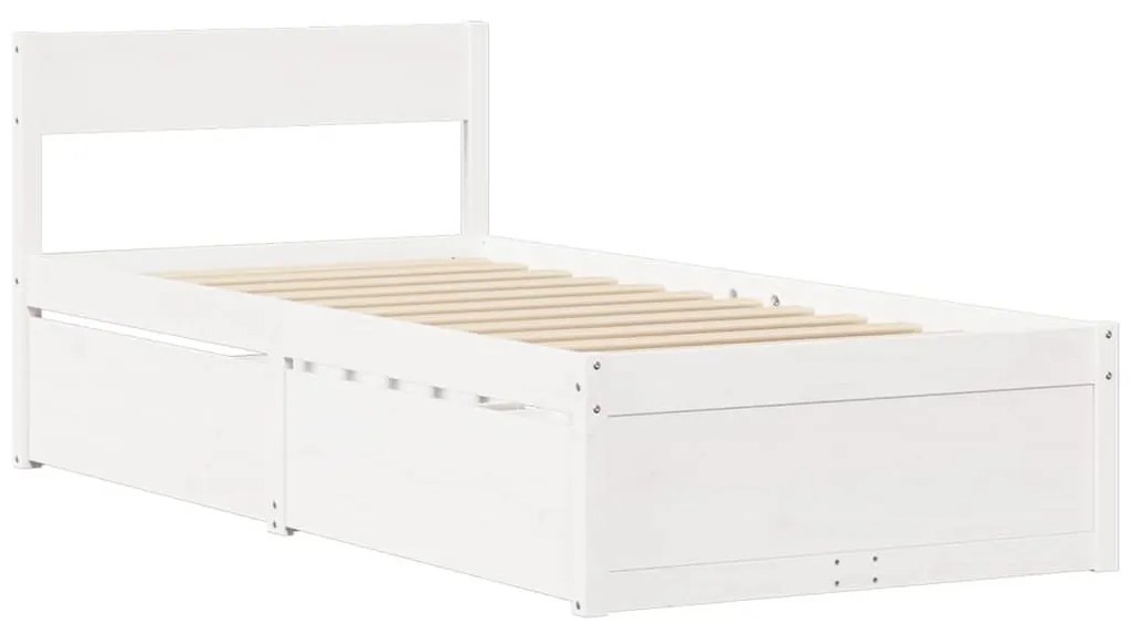 vidaXL fehér tömör fenyőfa ágy fiókokkal és matraccal 100 x 200 cm