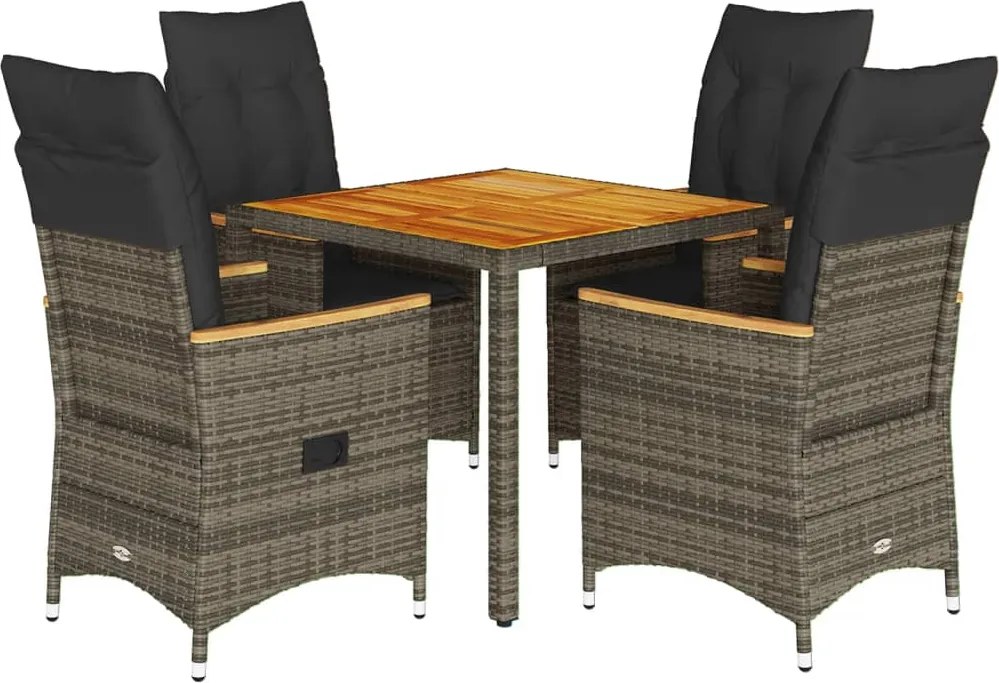 vidaXL 5 részes szürke polyrattan kerti étkezőgarnitúra párnával