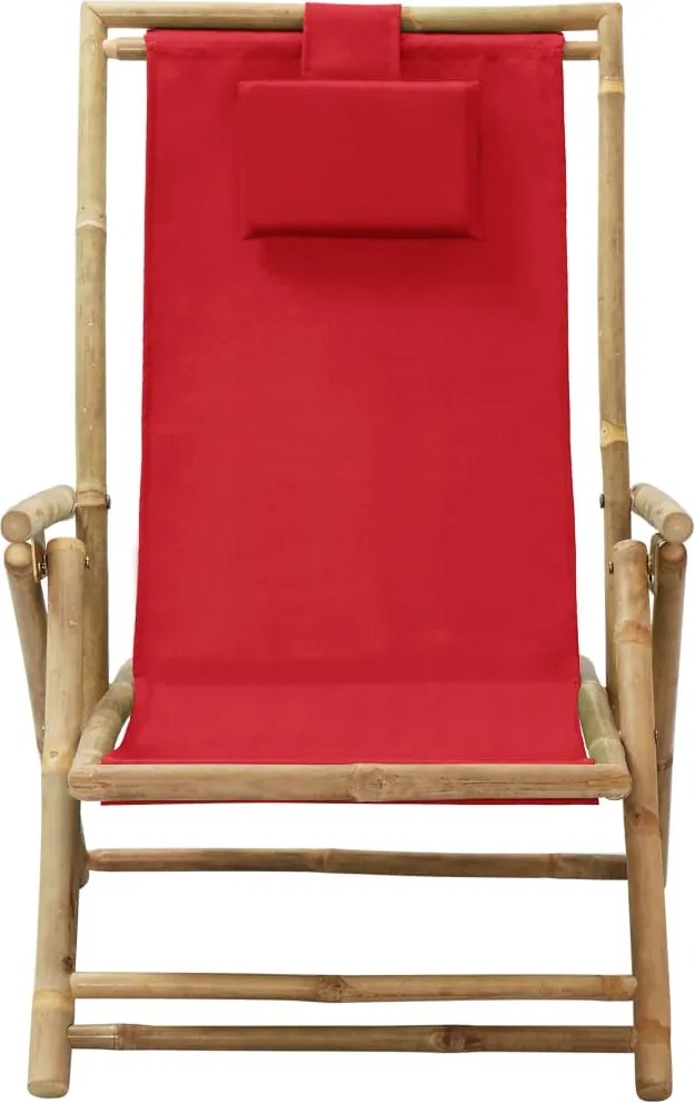 vidaXL piros bambusz és szövet dönthető pihenőszék
