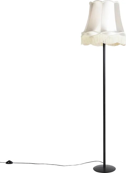 Retro állólámpa fekete krémszínű nagyi búrával 45 cm - Simplo
