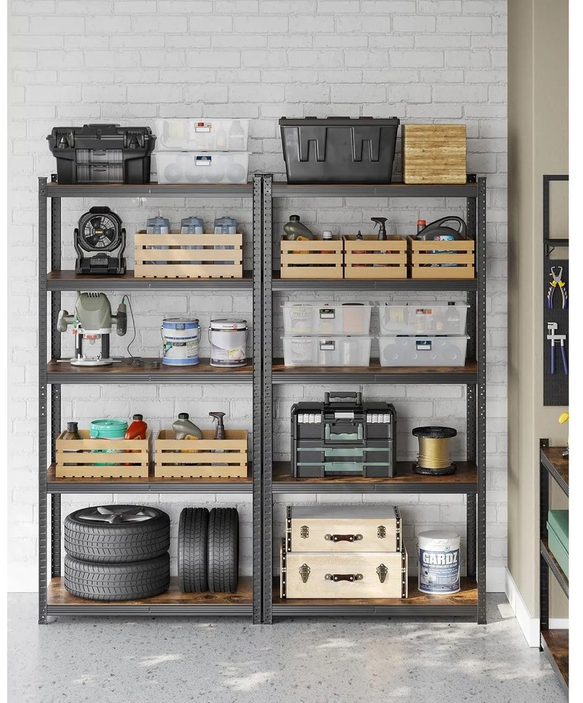 Nagy teherbírású tárolópolc, polc, rusztikus barna és fekete