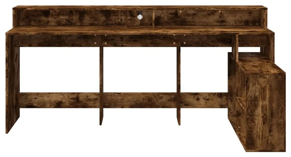füstös tölgy színű szerelt fa íróasztal LED-ekkel 200x104x91 cm