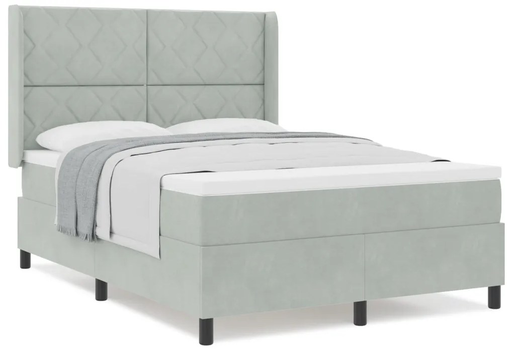 Boxspring Ágy Matrac Különleges Világosszürke 140x200 cm Bársony