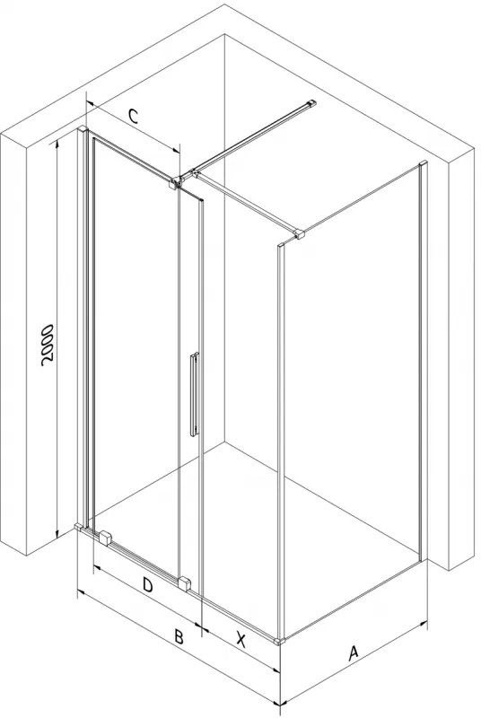 Mexen Velar, zuhanykabin tolóajtóval 160 x 80 cm, 8mm szürke üveg, arany fényes, 871-160-080-41-50