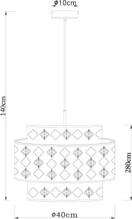 Globo 15448H1 Függeszték fém fekete váz, fekete-arany textil ernyővel, akril -kristály dekor gyöngyökkel. Ø:400, M:1400, fényforrás nélkül 1xE27 60W 230V