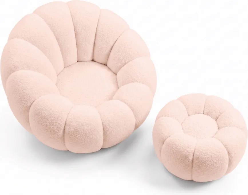Design fotel BLOOM lábtartóval, világos rózsaszín