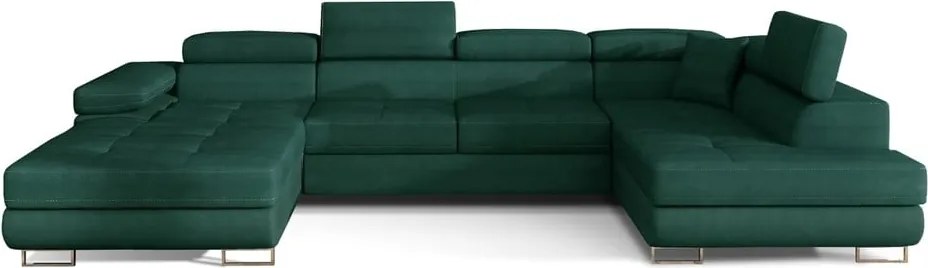 Zöld bársony kinyitható-tárolóhelyes sarokkanapé (jobb oldali-U alakú) Rodrigo – ELTAP