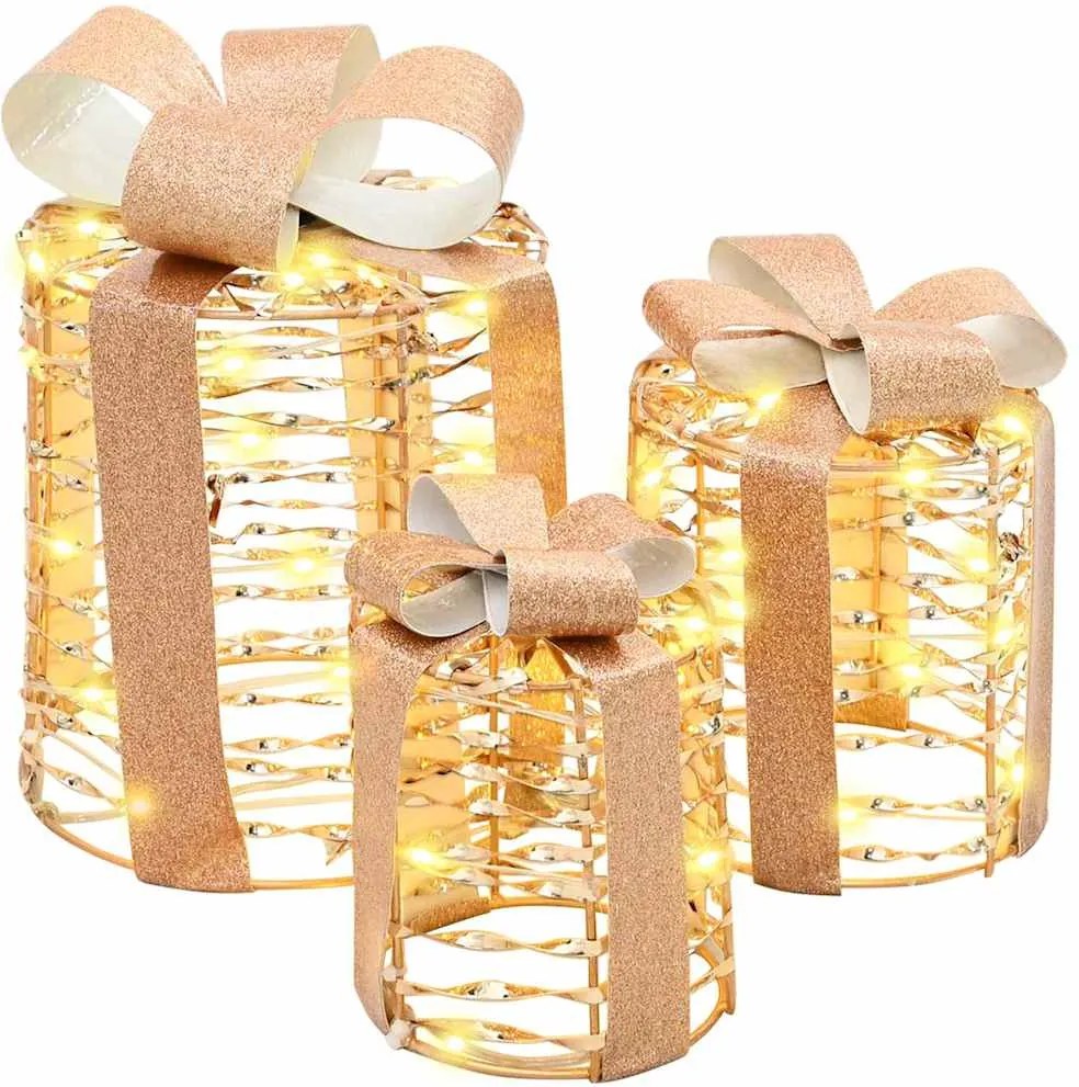 vidaXL Ajándékdoboz Dekoráció 3 pcs Meleg fehér 20 x 20 x 20 cm PET