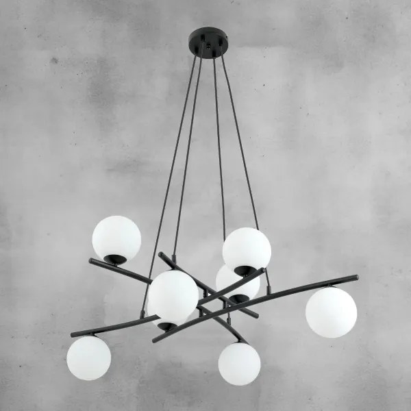 Csillár zsinóron ESSA 8xE14/10W/230V fekete/fehér