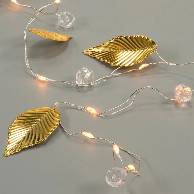 NEXOS Világító gyöngy arany levelek 20 LED meleg fehér