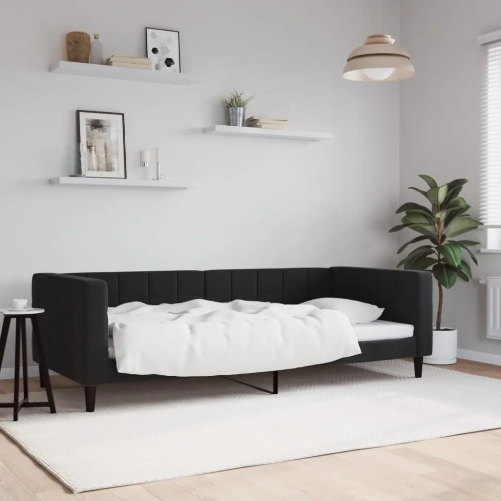 fekete bársony kanapéágy 90 x 200 cm
