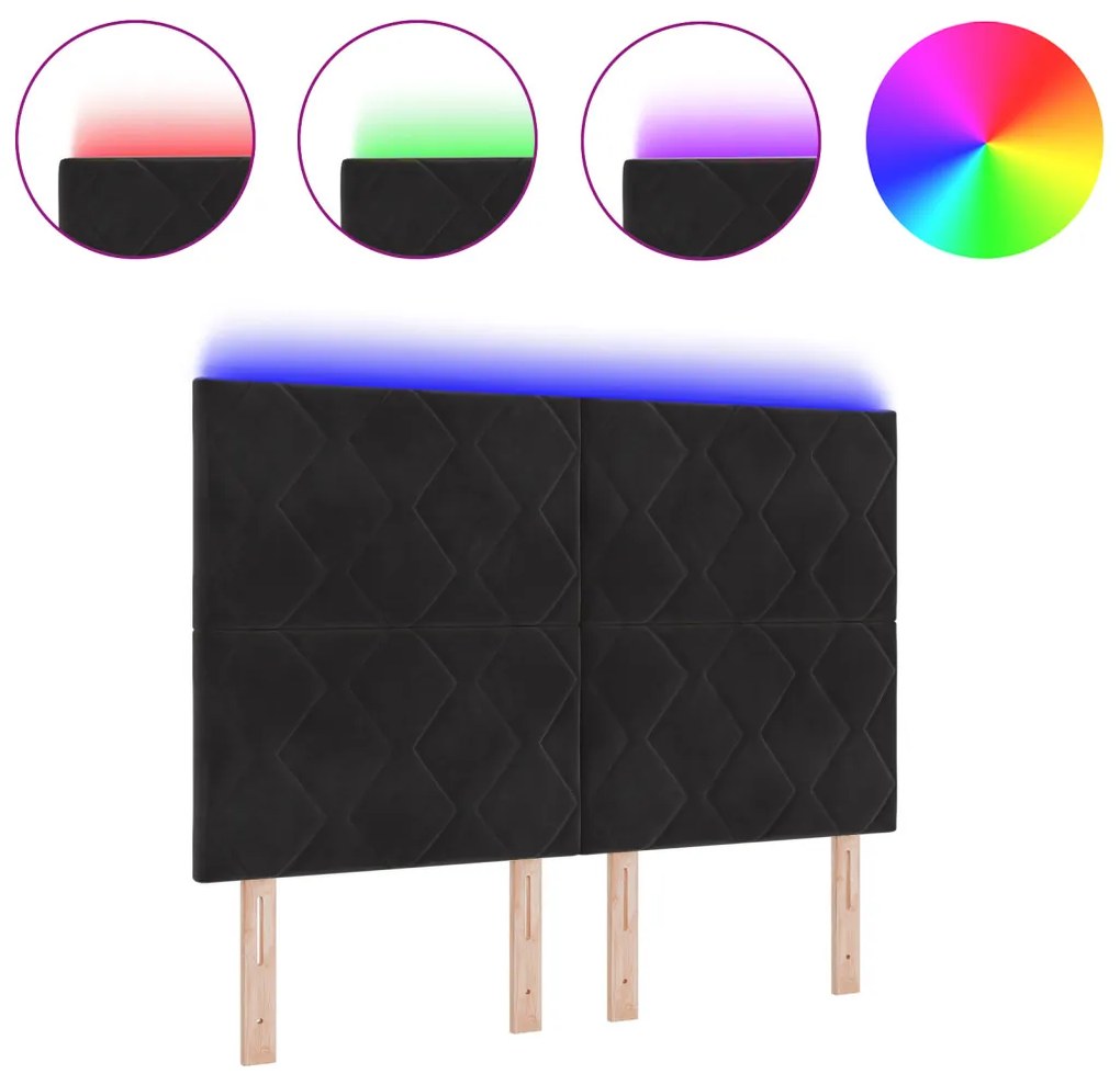 LED Fejtámla Gyémánt Blokk Kialakítással Fekete 144 cm Bársony