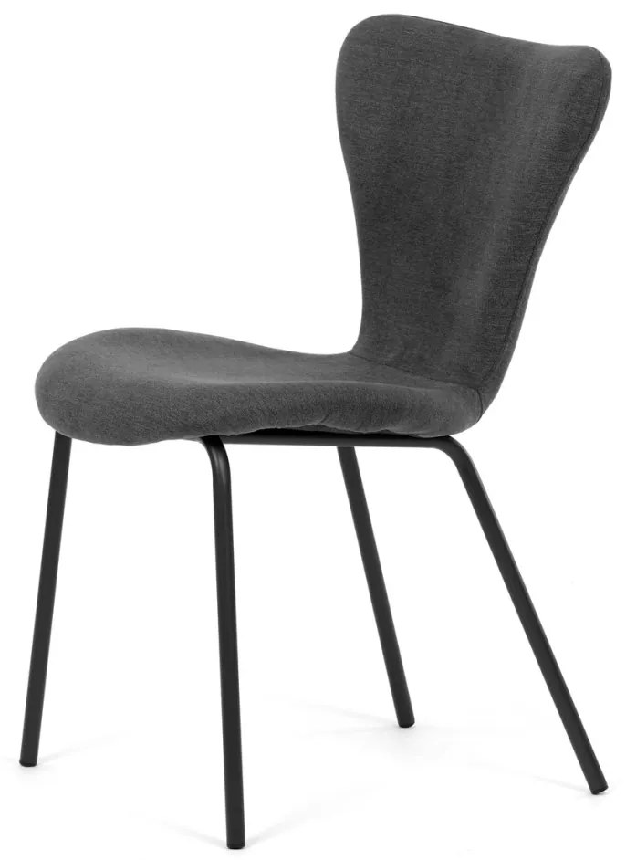 Scaun de sufragerie, material gri, picioare metalice negre