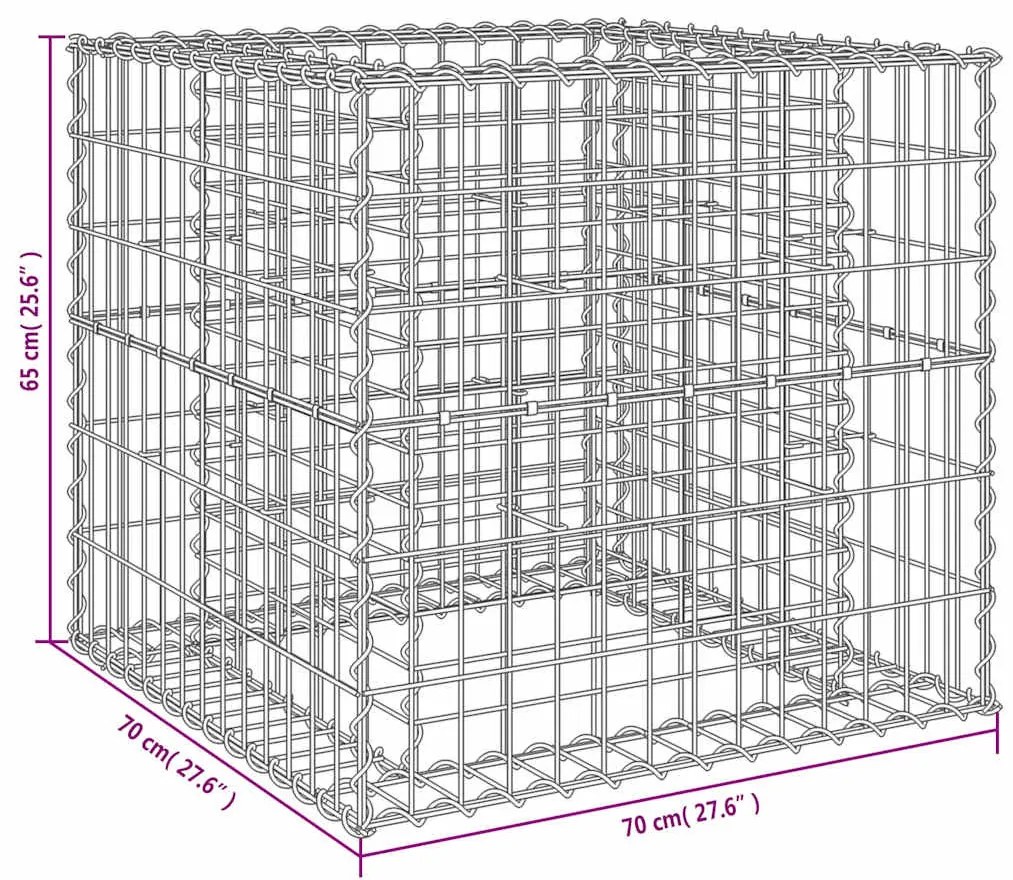 ezüst horganyzott vas gabion kosár 70 x 70 x 65 cm