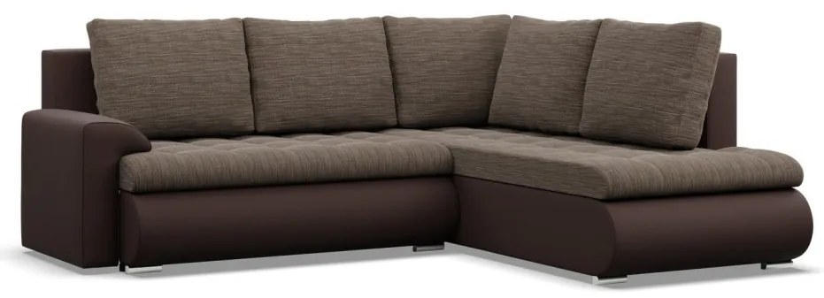 Tokio sarokkanapé, L alakú háttámlával, 2 ágyneműtartóval, fonott + műbőr, jobboldali, barna