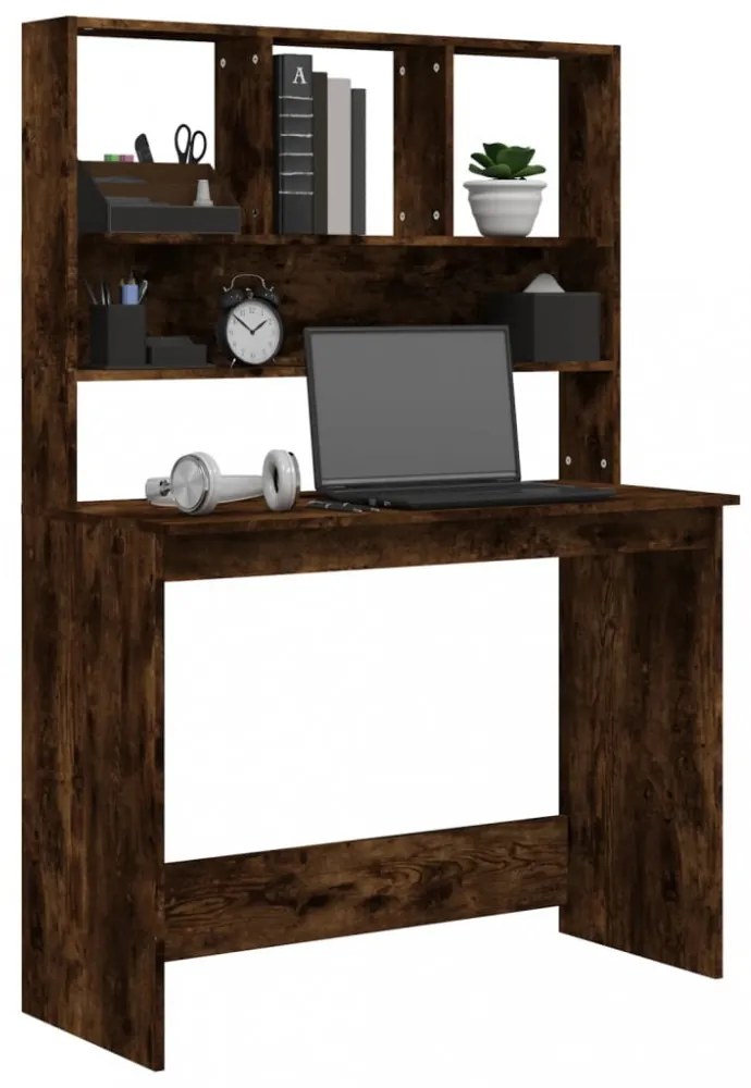 füstös tölgy szerelt fa íróasztal polcokkal 102 x 45 x 148 cm