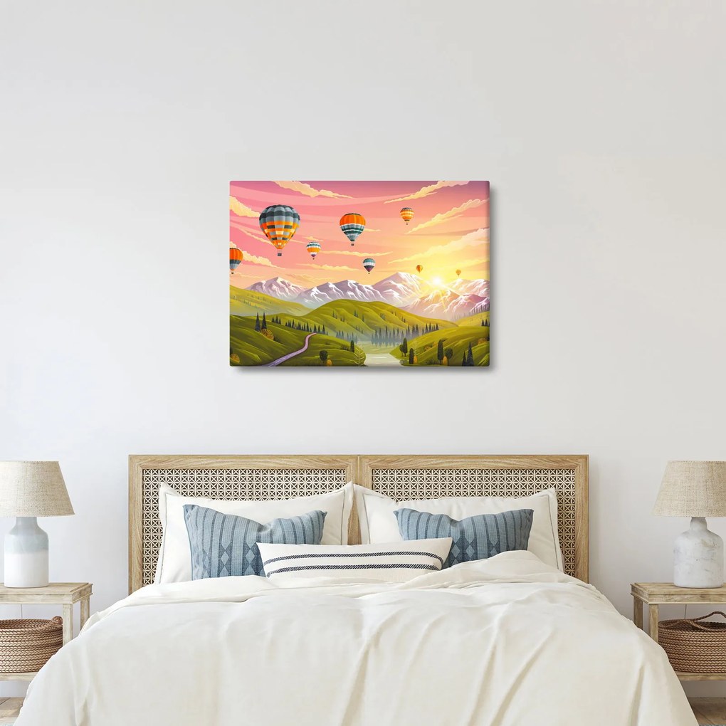 Léggömbök képe a táj felett (70x50 cm)