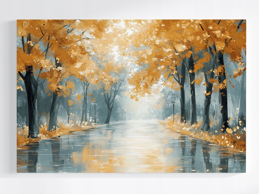 Vászonkép Canvas Út Utca Fák Ősz Eső 60x40