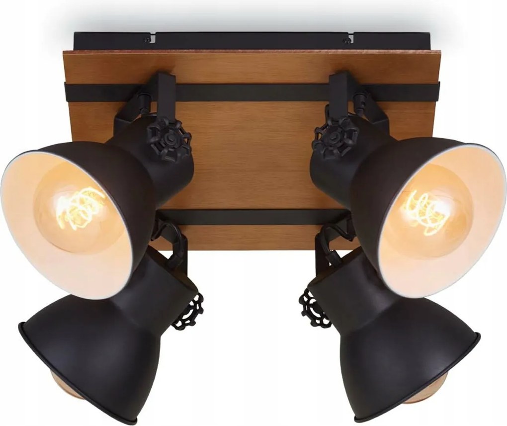 Briloner Tempa mennyezeti spotlámpa 4x E27, fekete/fa, 38 cm