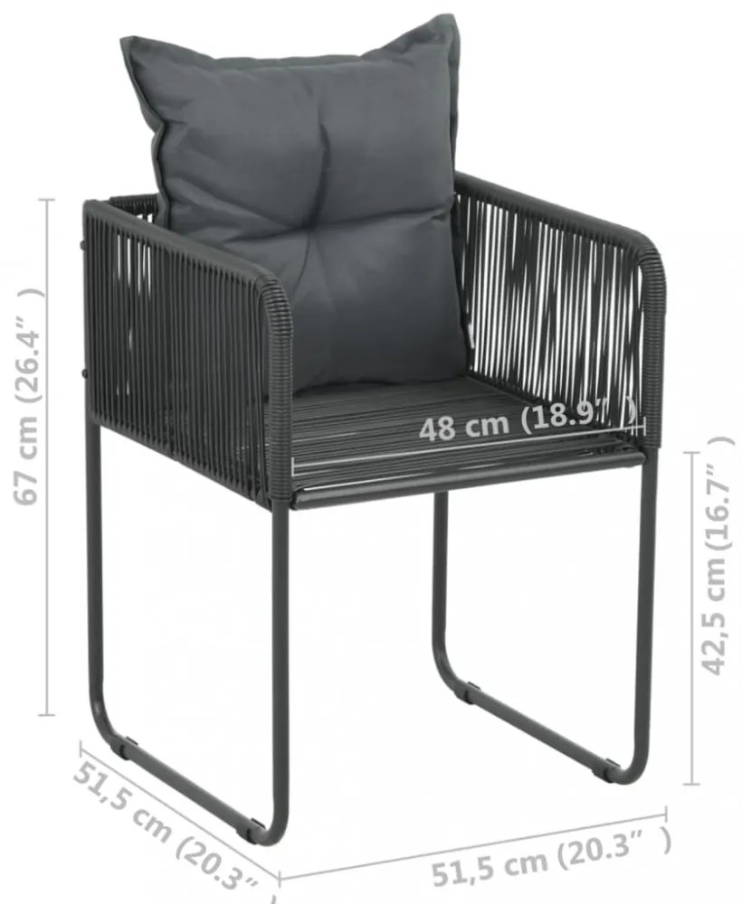4 db fekete polyrattan kültéri szék párnával