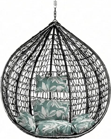 Fekete függőszék KOKON állvány nélkül, zöld-fehér párna