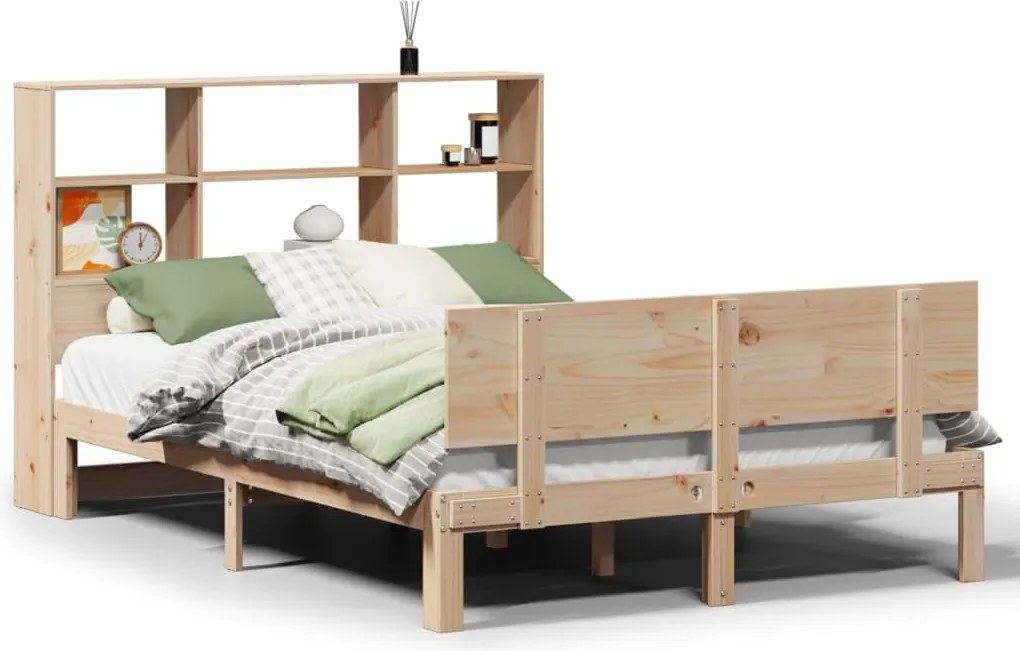 vidaXL tömör fenyőfa könyvespolcos ágy matrac nélkül 150 x 200 cm