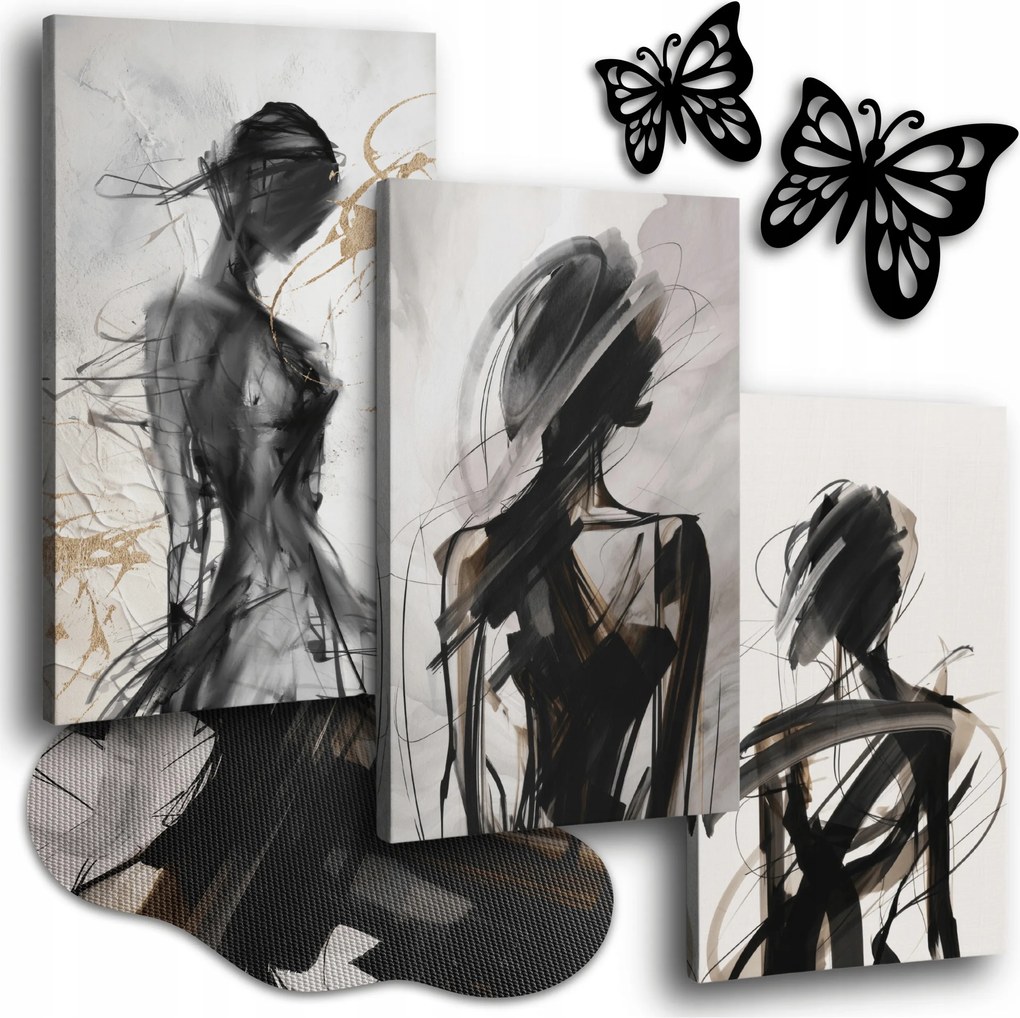 Vászonkép 120x50 cm Nappali Képek Modern Női Sziluettek 3db