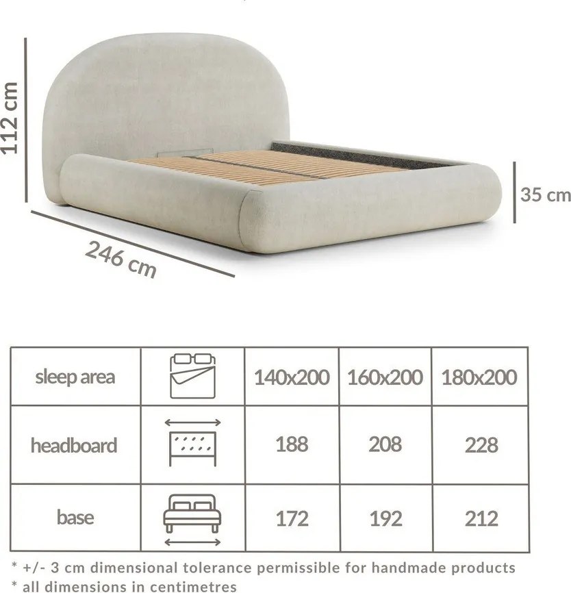 Szürke kárpitozott ágyneműtartós franciaágy ágyráccsal 160x200 cm Maumere – Maison de Rêve