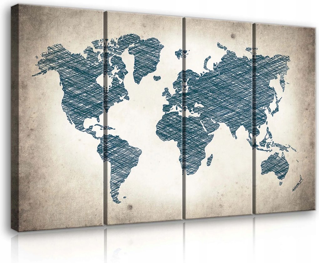 Vászonkép 120x80 moduláris Világtérkép Poliptich Fali dekoráció Keret nélkül Vintage