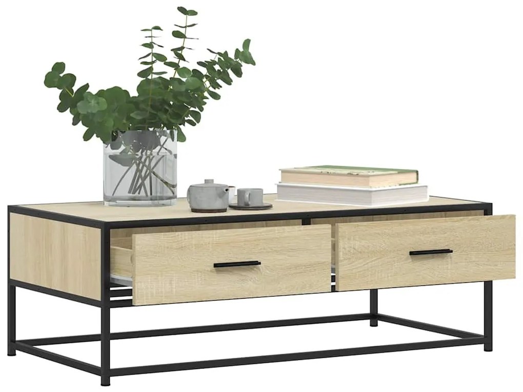 Sonoma tölgy szerelt fa és fém dohányzóasztal 100 x 50 x 35 cm