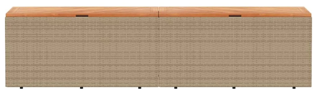 bézs polyrattan és akácfa kerti tárolóláda 220 x 50 x 54 cm