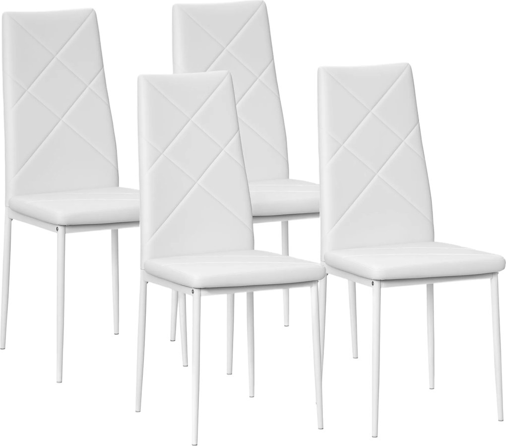HOMCOM 4 db-os Skandináv Étkezőszék Kárpitozott Konyhai Szék Műbőr Acél Lábakkal 120 kg teherbírás, 41x50x97 cm, Fehér | Aosom