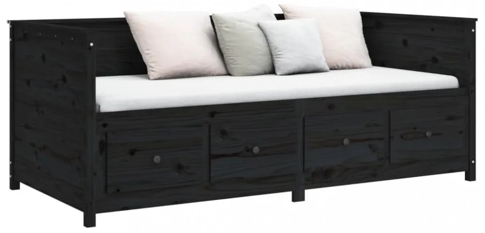 fekete tömör fenyőfa kanapéágy 90 x 200 cm