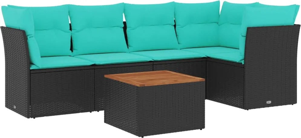 vidaXL 6 részes fekete polyrattan kerti ülőgarnitúra párnával