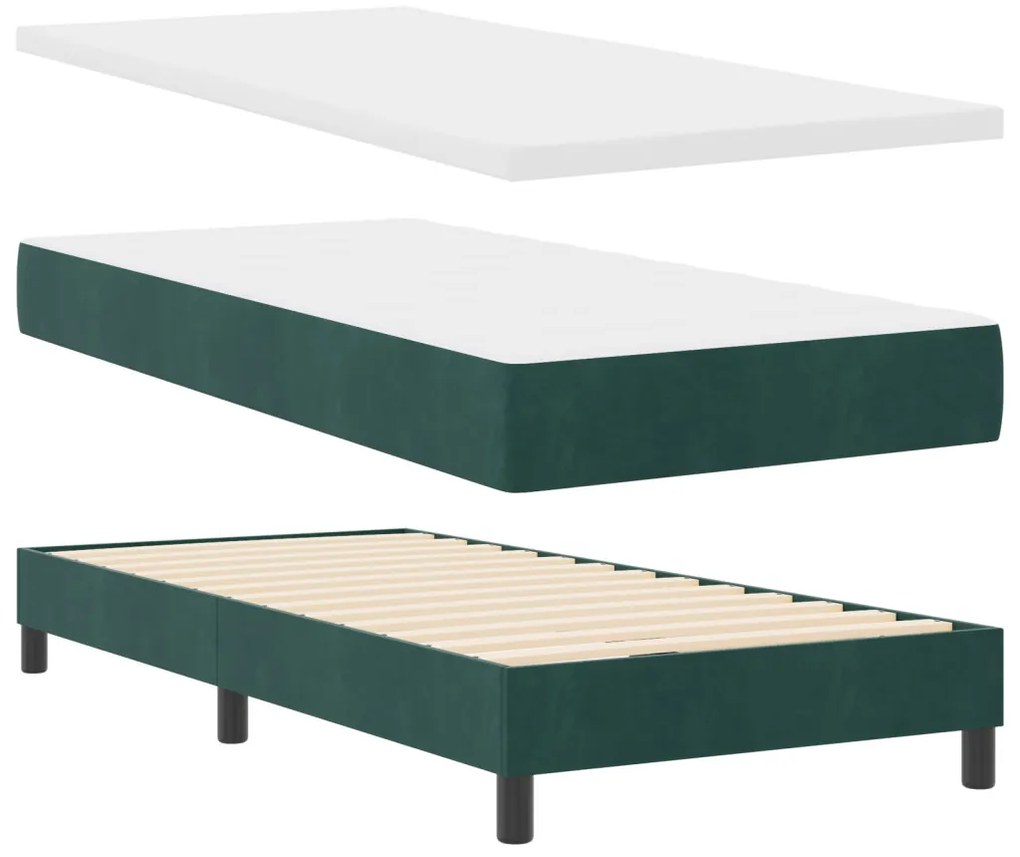 vidaXL Boxrugós ágy matracmal Sötétzöld 190 x 90 cm Poliészter