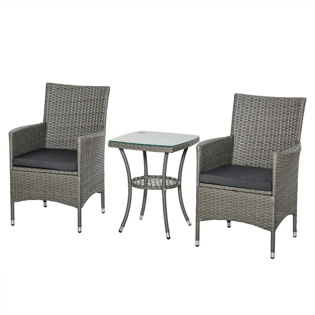 Outsunny Poli Rattan Kerti Bútor Szett, Kültéri Loungedivány Bútor 2 Személy részére, 3 Db Ülőgarnitúra, 2 Szék, Asztal Ülőpárnák, Kerti Lounge a Kert