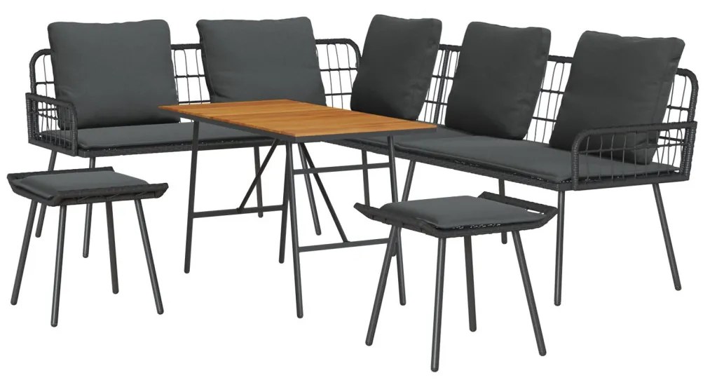 4 részes kertibútor szett párnákkal Fekete Poli Rattan