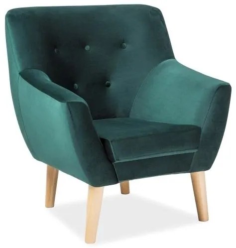 Nordic I Velvet fotel, zöld / natúr fa