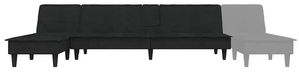 fekete L-alakú bársony kanapéágy 255x140x70 cm