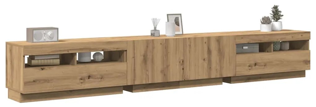 kézműves tölgy szerelt fa TV-szekrény LED-ekkel 260x35x40 cm