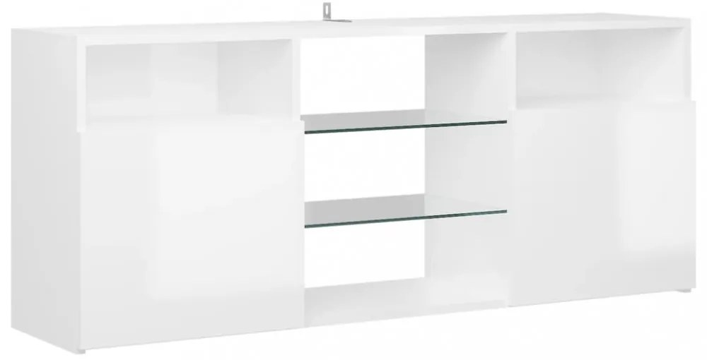 magasfényű fehér TV-szekrény LED lámpákkal 120 x 30 x 50 cm