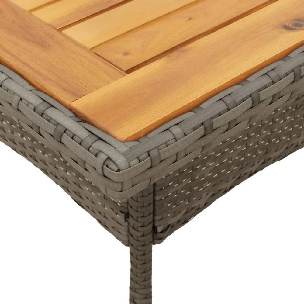 szürke polyrattan kerti asztal akácfa lappal 80 x 80 x 75 cm