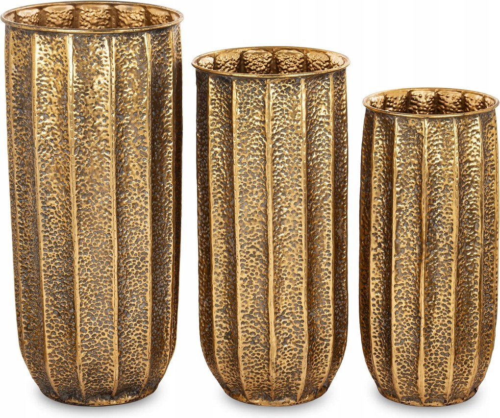 3 Db-os Fém Virágtartó Szett, Arany, Antikolt Retro