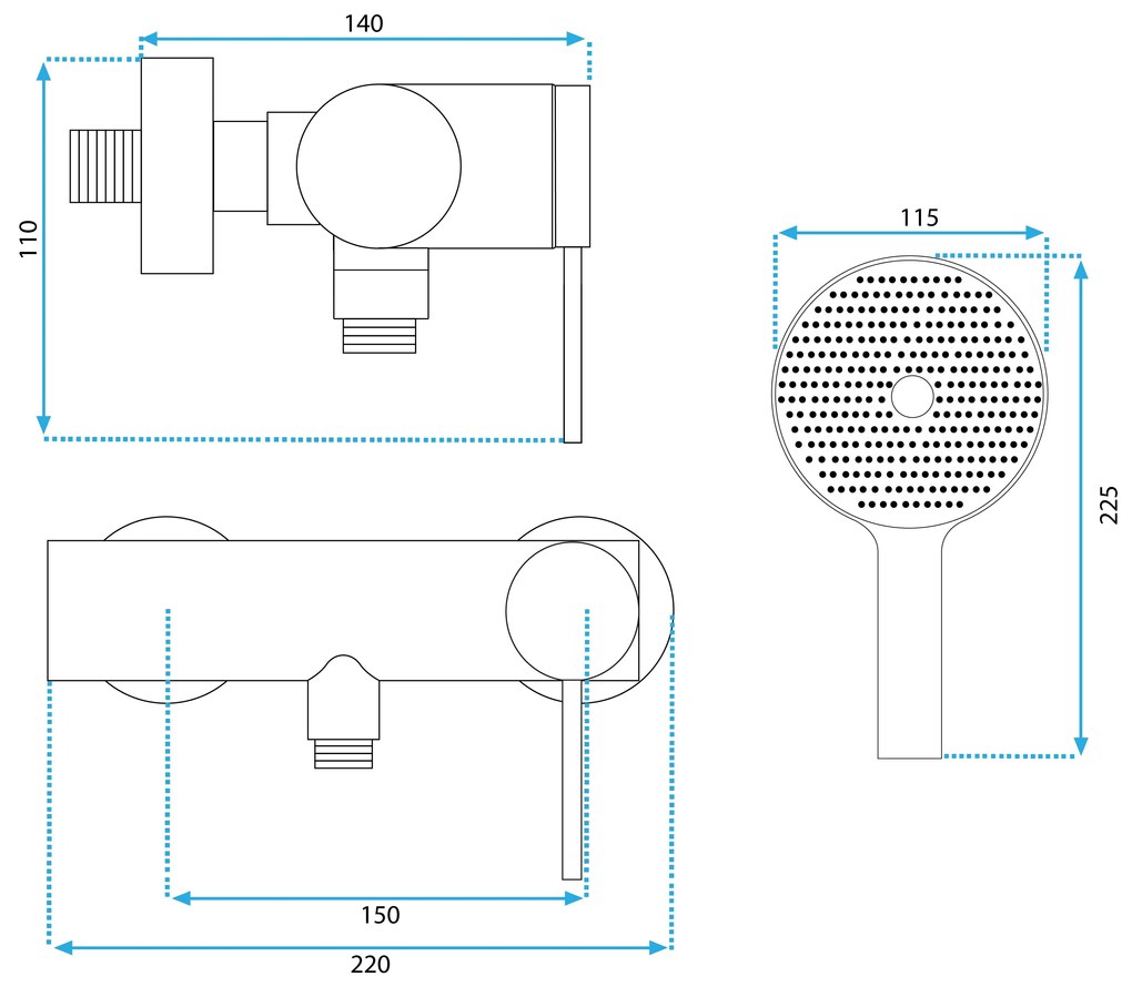 Rea Clif, zuhanycsap kézizuhany készlettel, fekete matt, REA-B4241