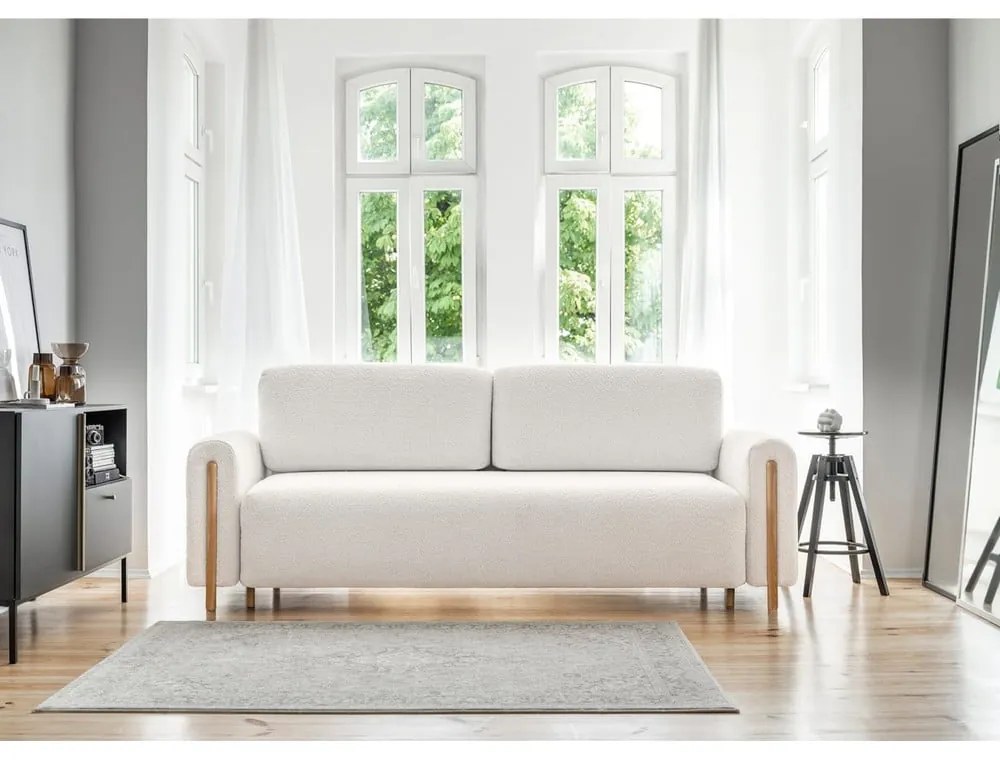 Krémszínű buklé kinyitható-tárolóhelyes kanapé 244 cm Arcadova – ELTAP