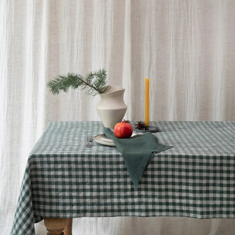 Len asztalterítő 140x200 cm Forest Green Gingham – Linen Tales