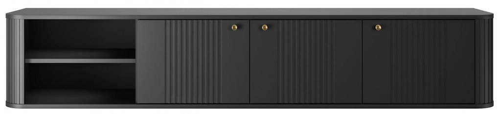 Vesper 3D fali TV szekrény 187 cm talapzaton - fekete / arany fogantyúk