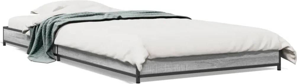 vidaXL sonoma tölgyszínű szerelt fa és fém ágykeret 100 x 200 cm